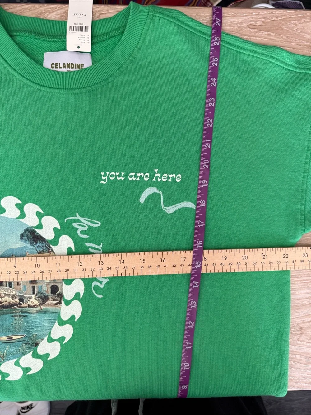 Anthropologie Celandine XXS/XS NEW Crew-Neck Graphic Sweatshirt Green Oversized